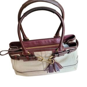 Vintage Coach Hamptons Ivory Maroon Pebbled Leather Bag EO6S-10212